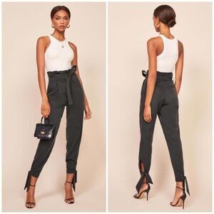 Reformation Avalon Vintage Black Ankle Tie High Waisted Trouser - Size: 10